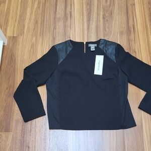 Neiman Marcus Elegant Black Top with Leather Details